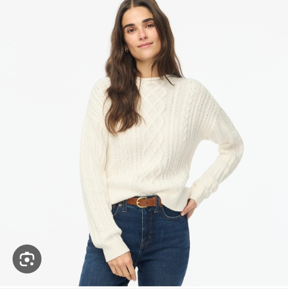 J Crew Factory CF738 Mockneck cable-knit sweater Size S NWT Ivory